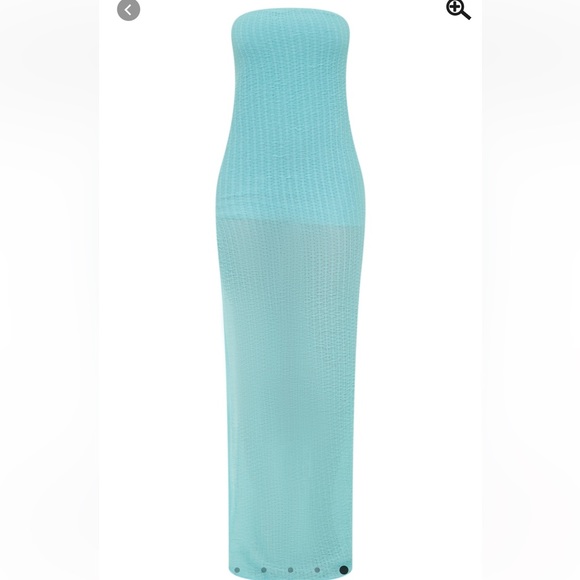 Sky Blue Textured Bandeau Thigh split Maxi Dress (size 12) - Picture 5 of 5